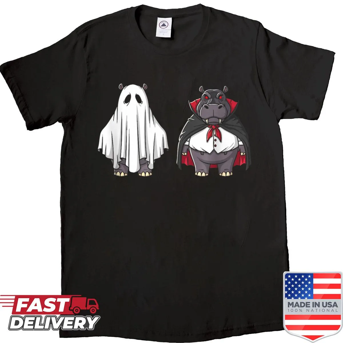Funny Halloween shirt with a hippo ghost witch design