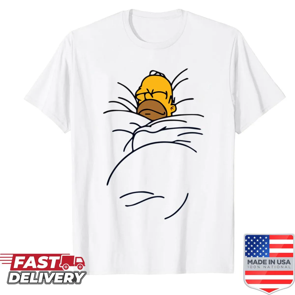 Shirt featuring a cartoon depiction of Homer Simpson sleeping.