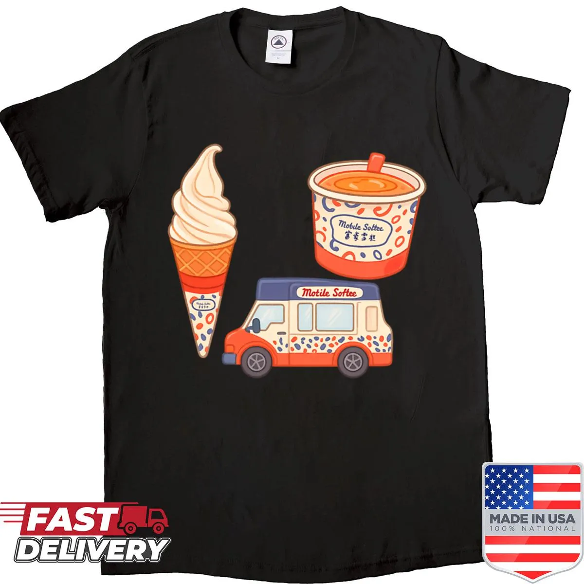 Ice cream illustration on a casual t-shirt, inspired by Hong Kong