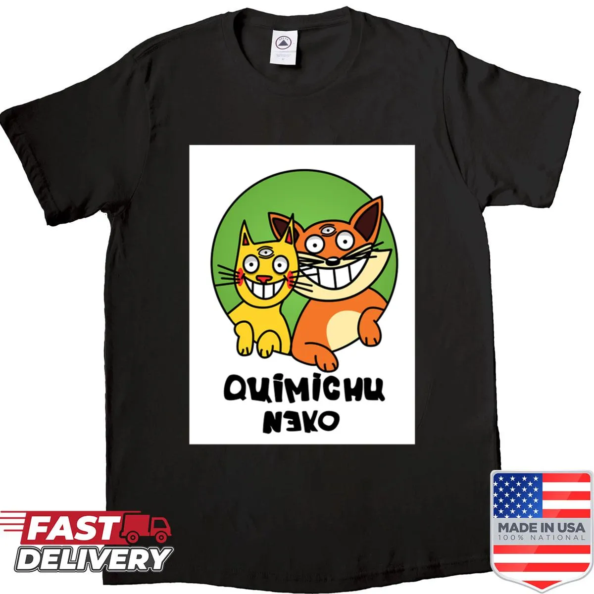 Shirt with a whimsical hypnotic friends graphic