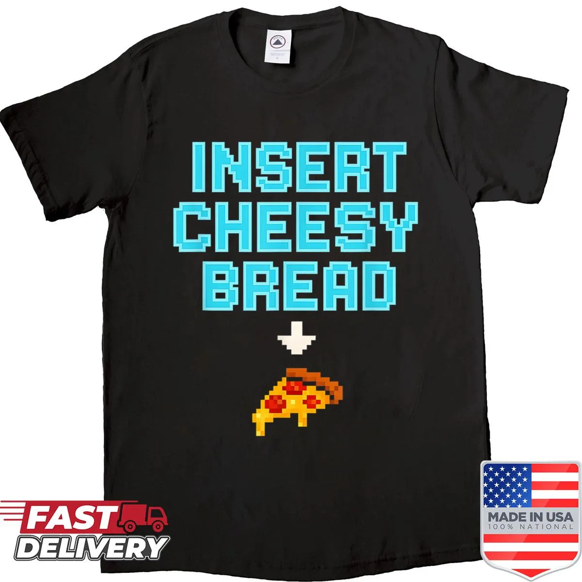 Funny pizza and gaming-themed graphic t-shirt