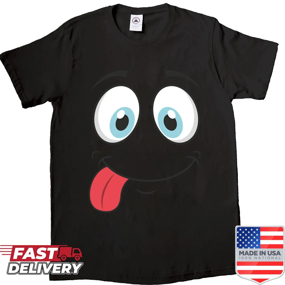 Cartoon funny face graphic on a kids' T-shirt