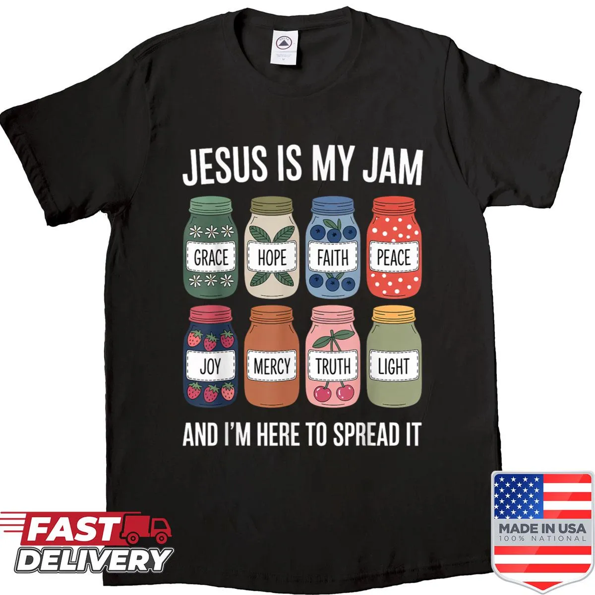 Inspirational shirt featuring the phrase 'Jesus Is My Jam' in a stylish design.