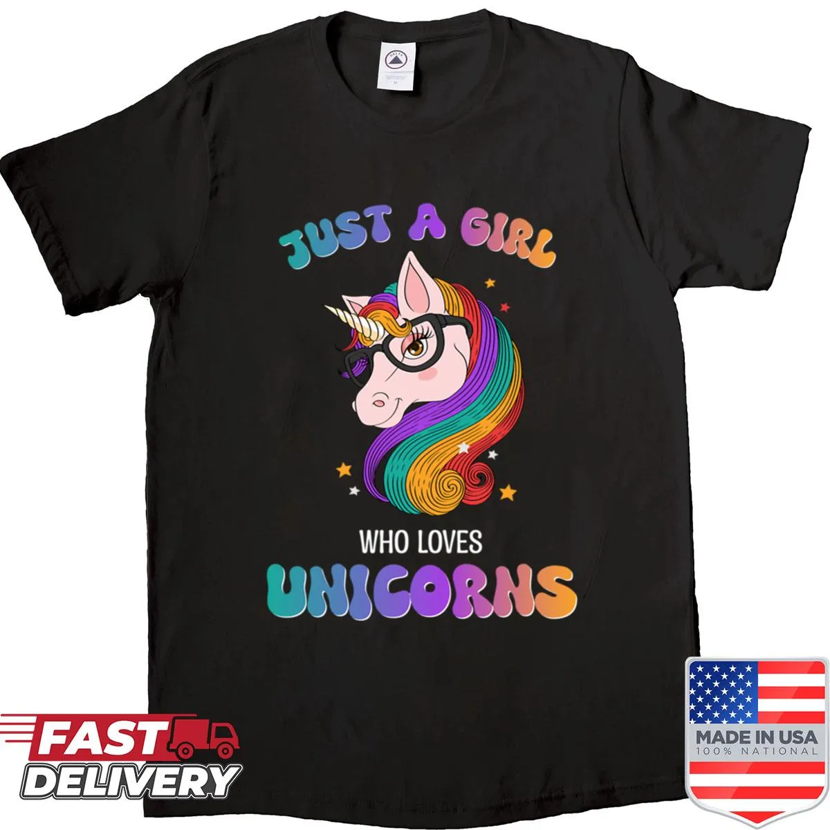 Cute unicorn-themed T-shirt with sparkles and magical design
