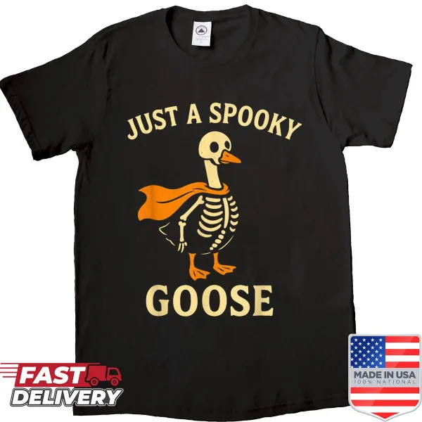 Funny Halloween shirt featuring a cartoon goose in costume