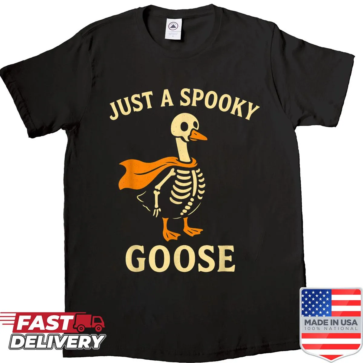Funny Halloween shirt featuring a cartoon goose in costume