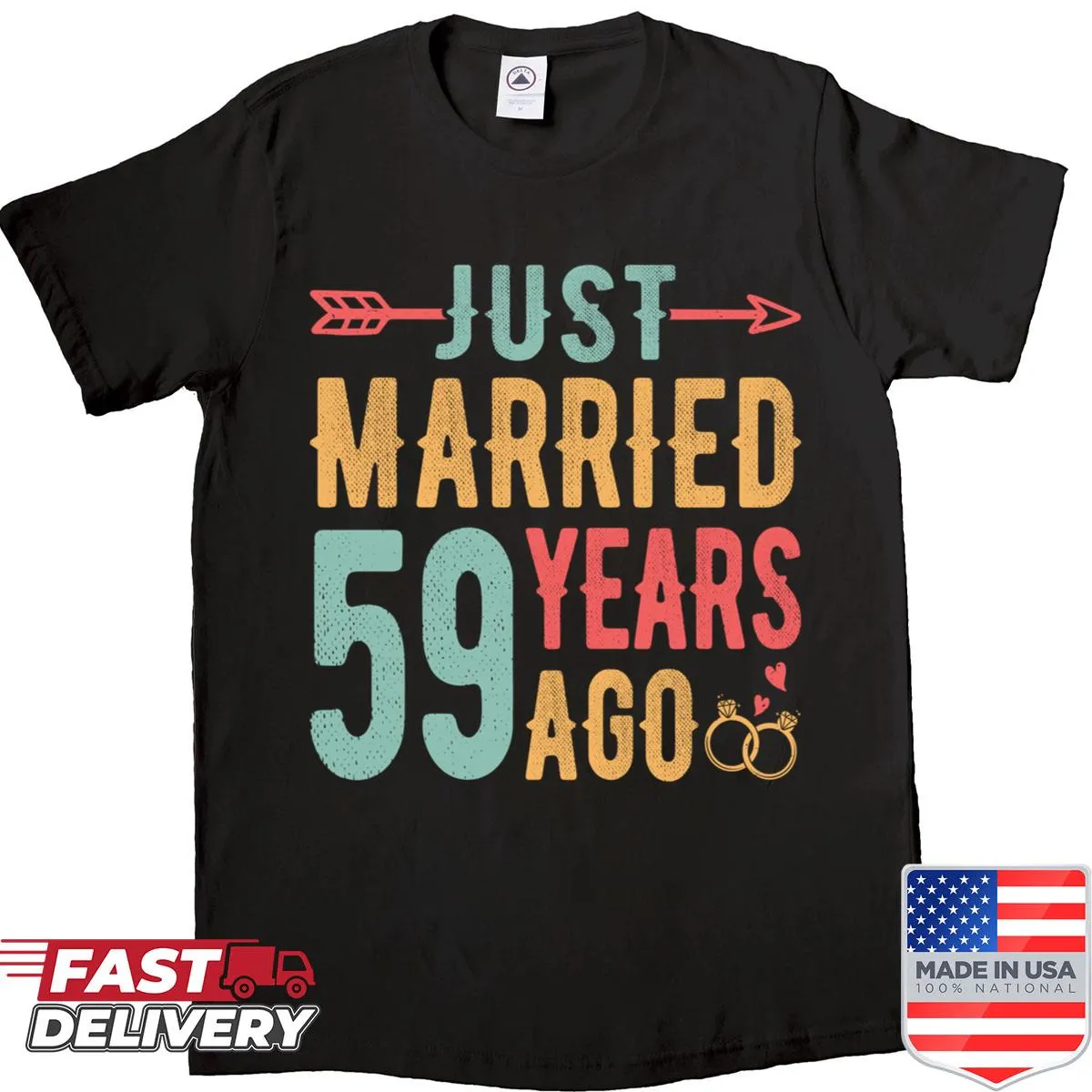 Anniversary shirt featuring 'Just Married 59 Years Ago' text
