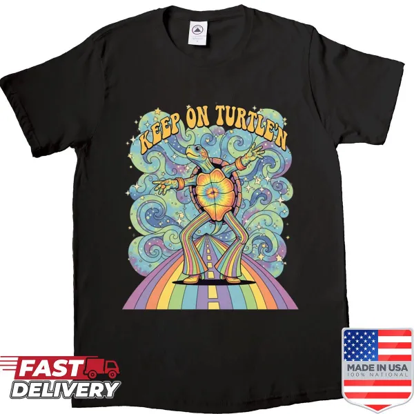 Cartoon turtle graphic with a playful message