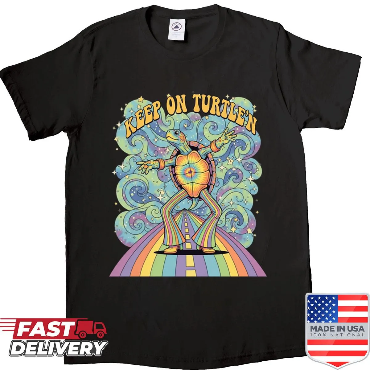 Cartoon turtle graphic with a playful message