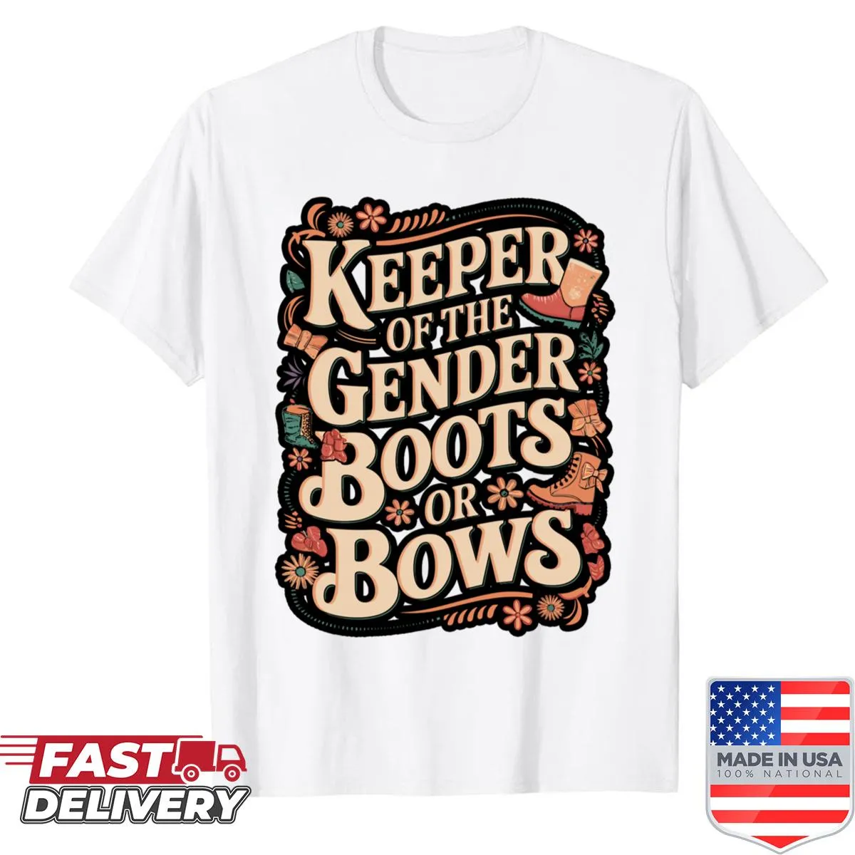 Illustration of boots and bows on a gender diversity shirt