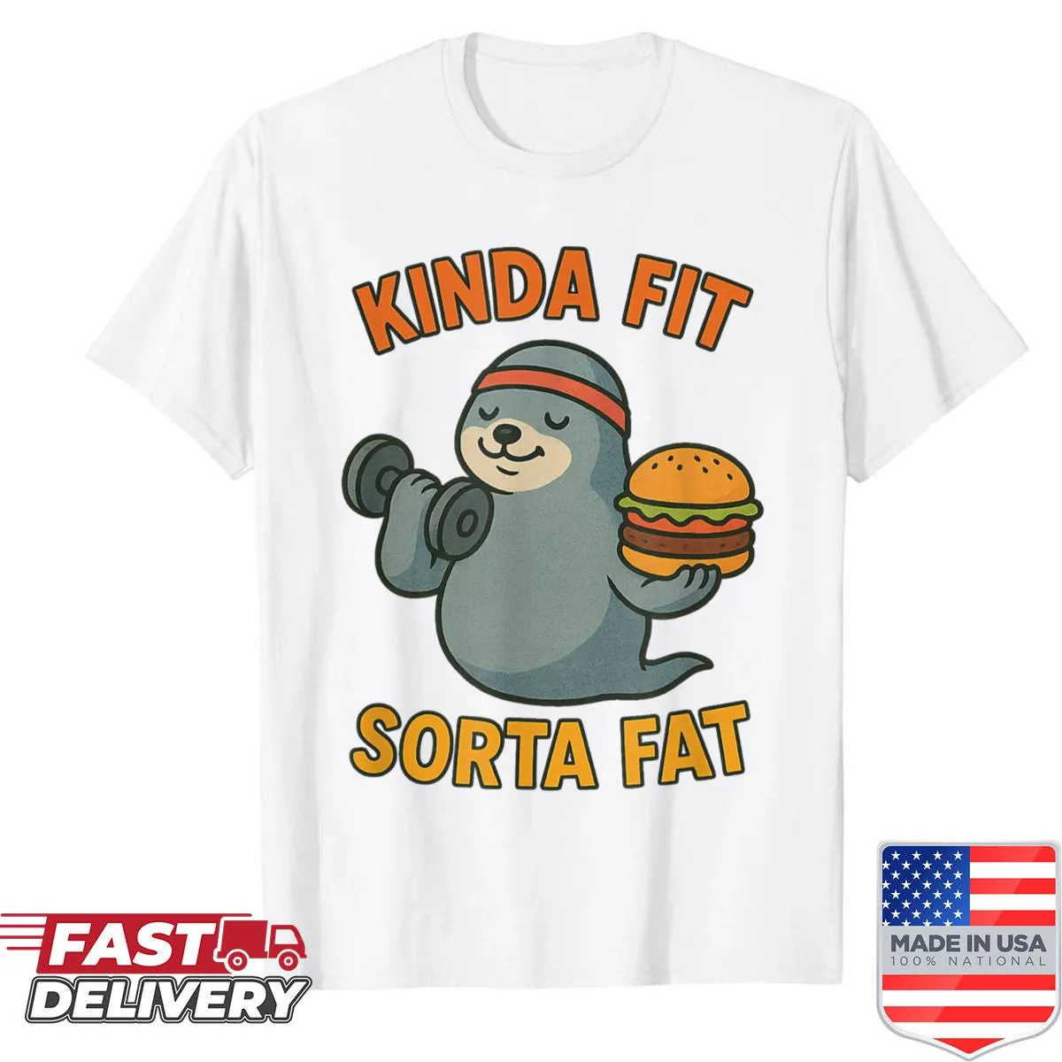 Retro gym shirt featuring a cute seal and humorous quote