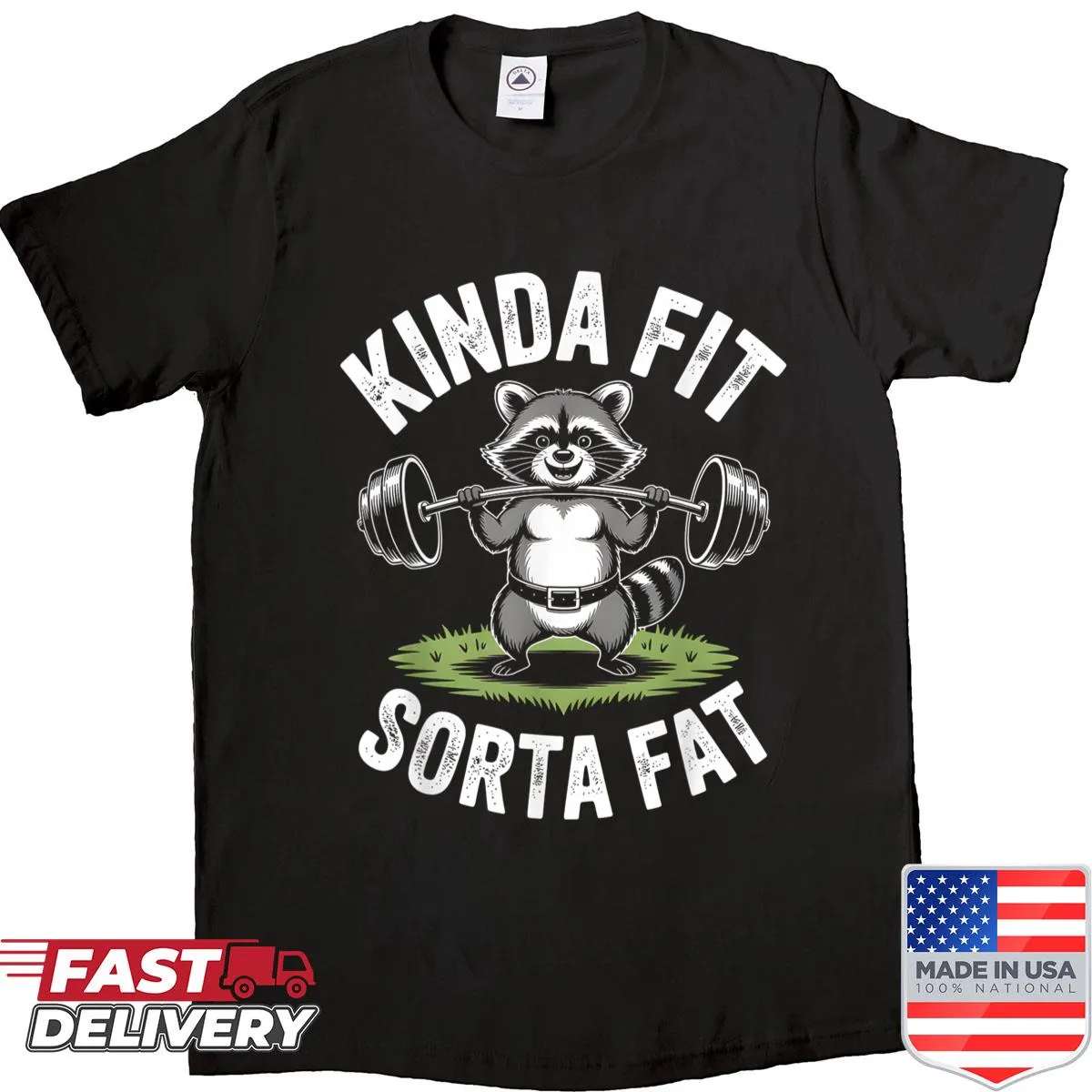 Funny raccoon weightlifter shirt with humorous gym slogan