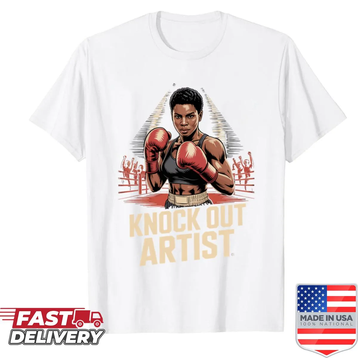 Empowering shirt for women with 'Knock Out Artist' text