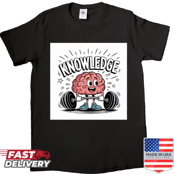 Cartoon brain lifting weights on motivational shirt