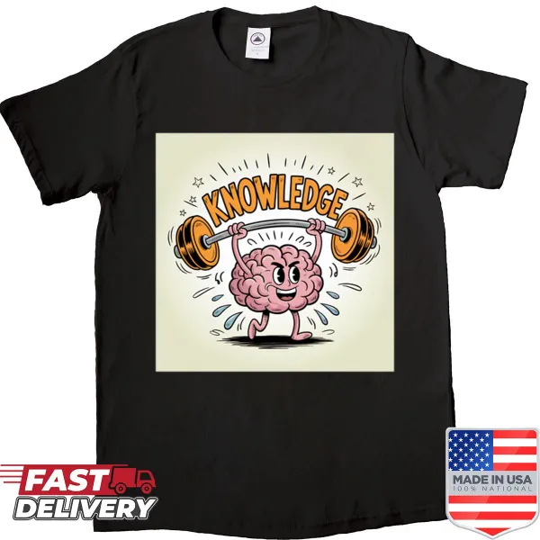 Motivational t-shirt with a cartoon brain lifting weights