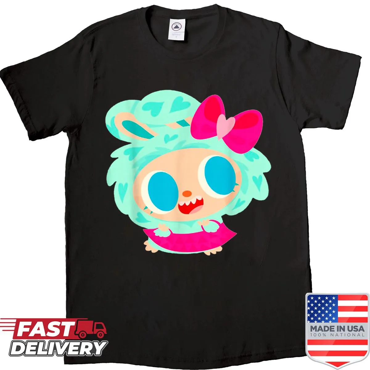 Cute Labuubuu Bubu creature illustration graphic on a t-shirt