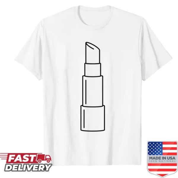 Minimalistic line art design of lipstick on a shirt