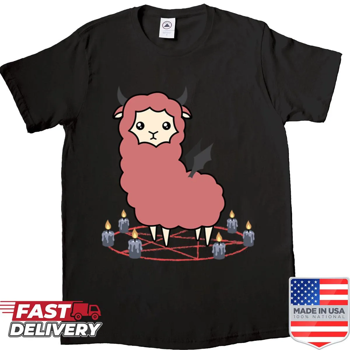 Whimsical shirt featuring a Llama Demon illustration