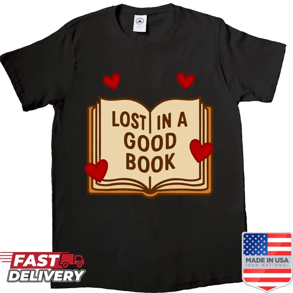Illustration of an open book with the phrase 'Lost In A Good Book'
