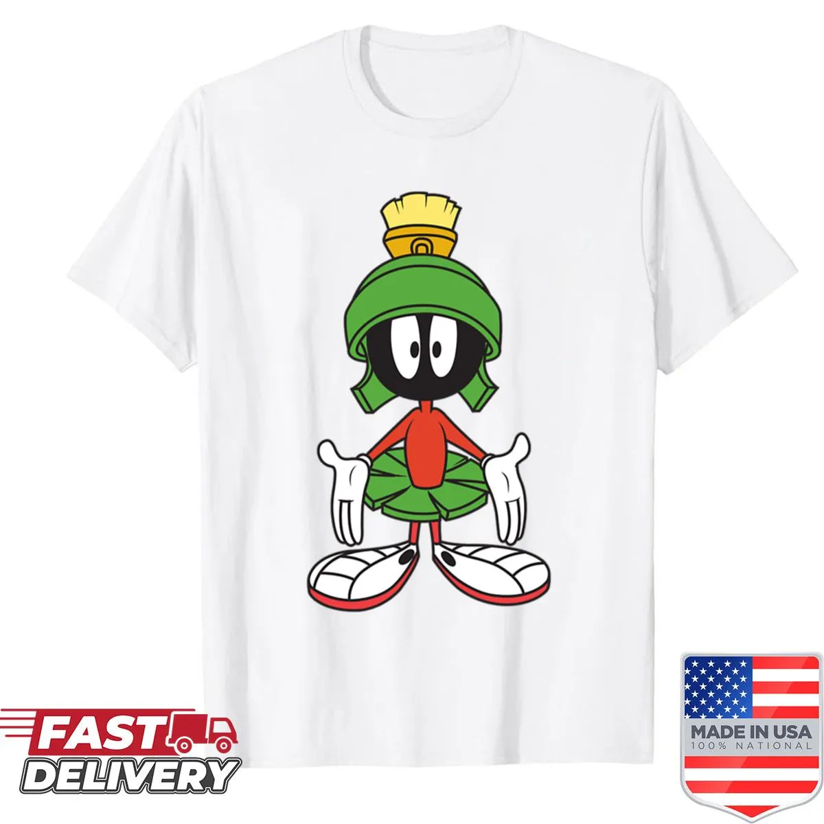 Cartoon-style T-shirt with a whimsical Martian character graphic.