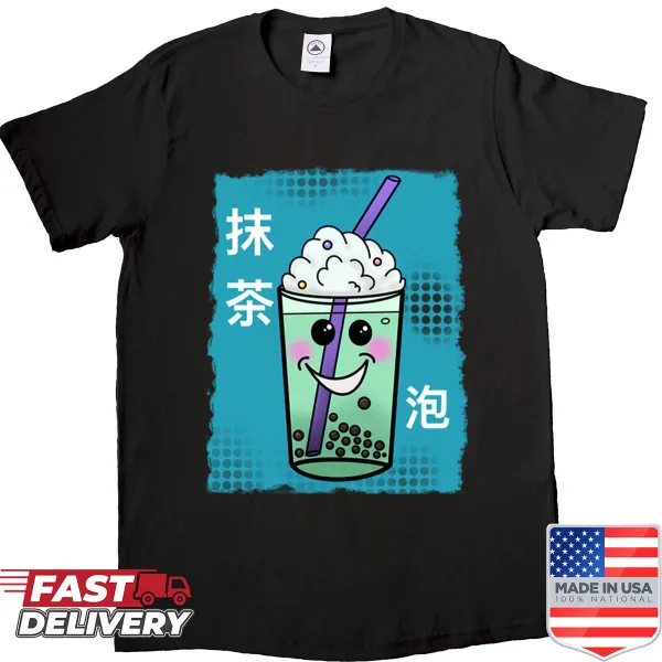 Shirt featuring an illustration of matcha bubble tea