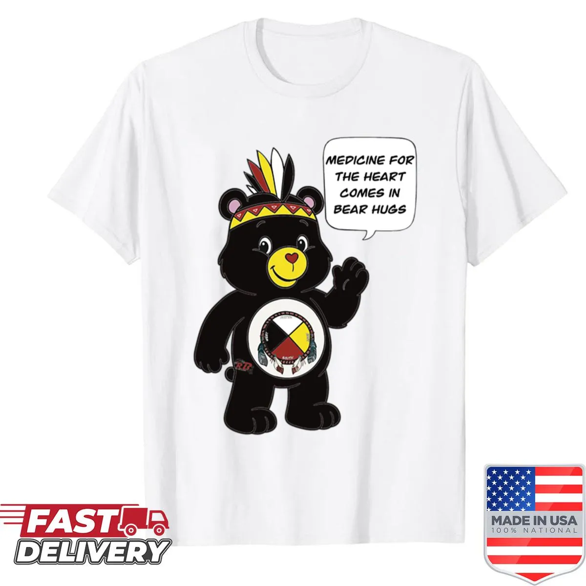Illustration of a bear symbolizing strength and healing on a shirt