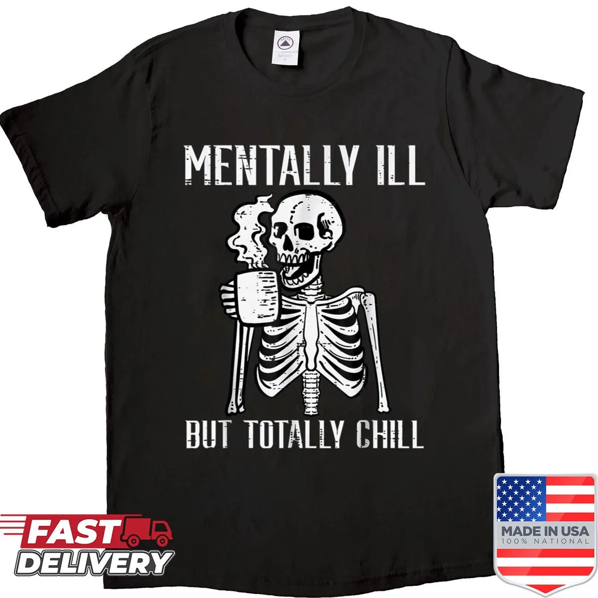 Cartoon skeleton design with humorous text on a Halloween shirt