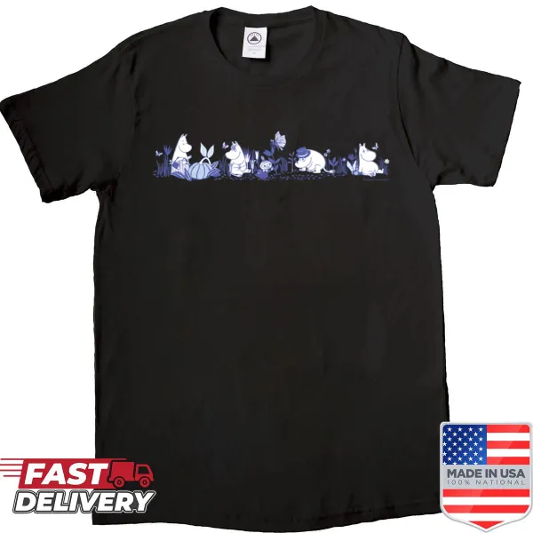 Moomintroll and friends illustration in nature on a t-shirt