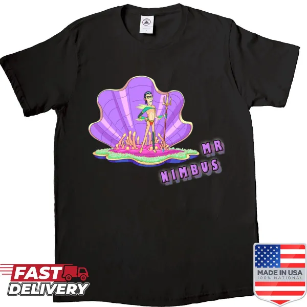 Illustrated Mr. Nimbus graphic on a playful shirt