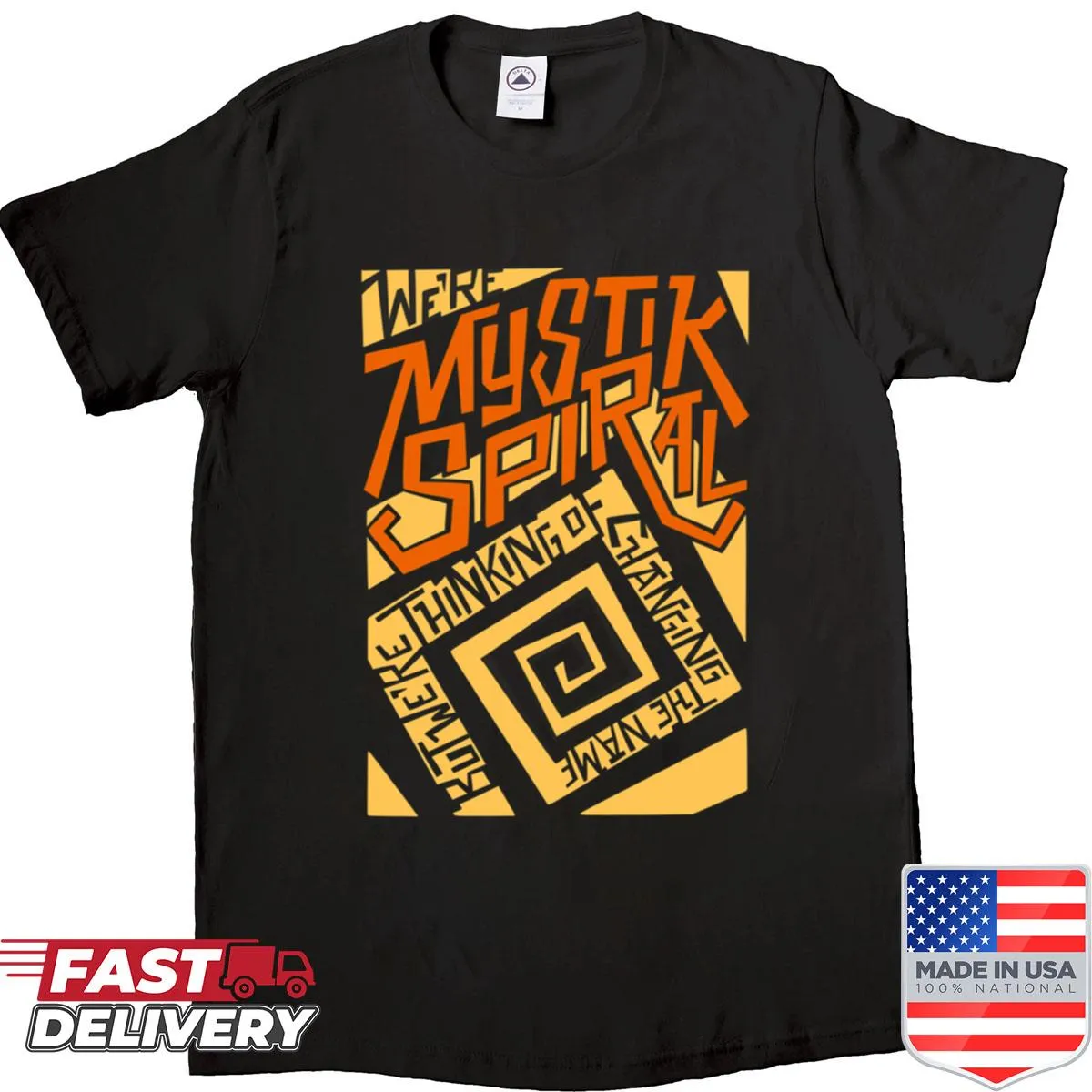 Intricate spiral graphic shirt reflecting an edgy style