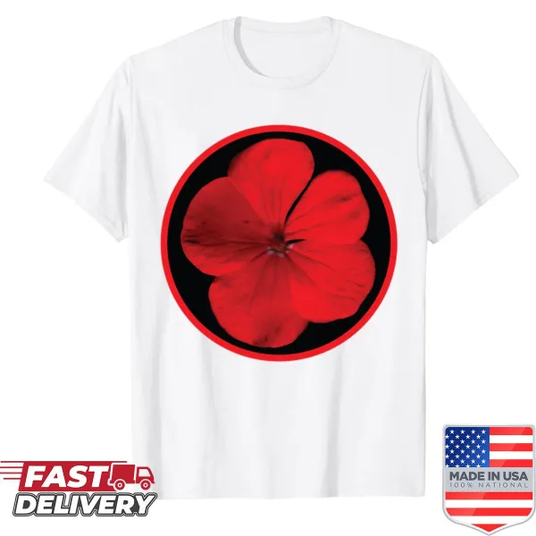 Floral design featuring an orange flower in a circle.