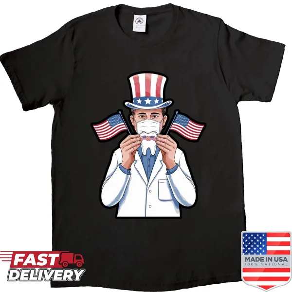 Patriotic tooth with flag graphic t-shirt for fathers