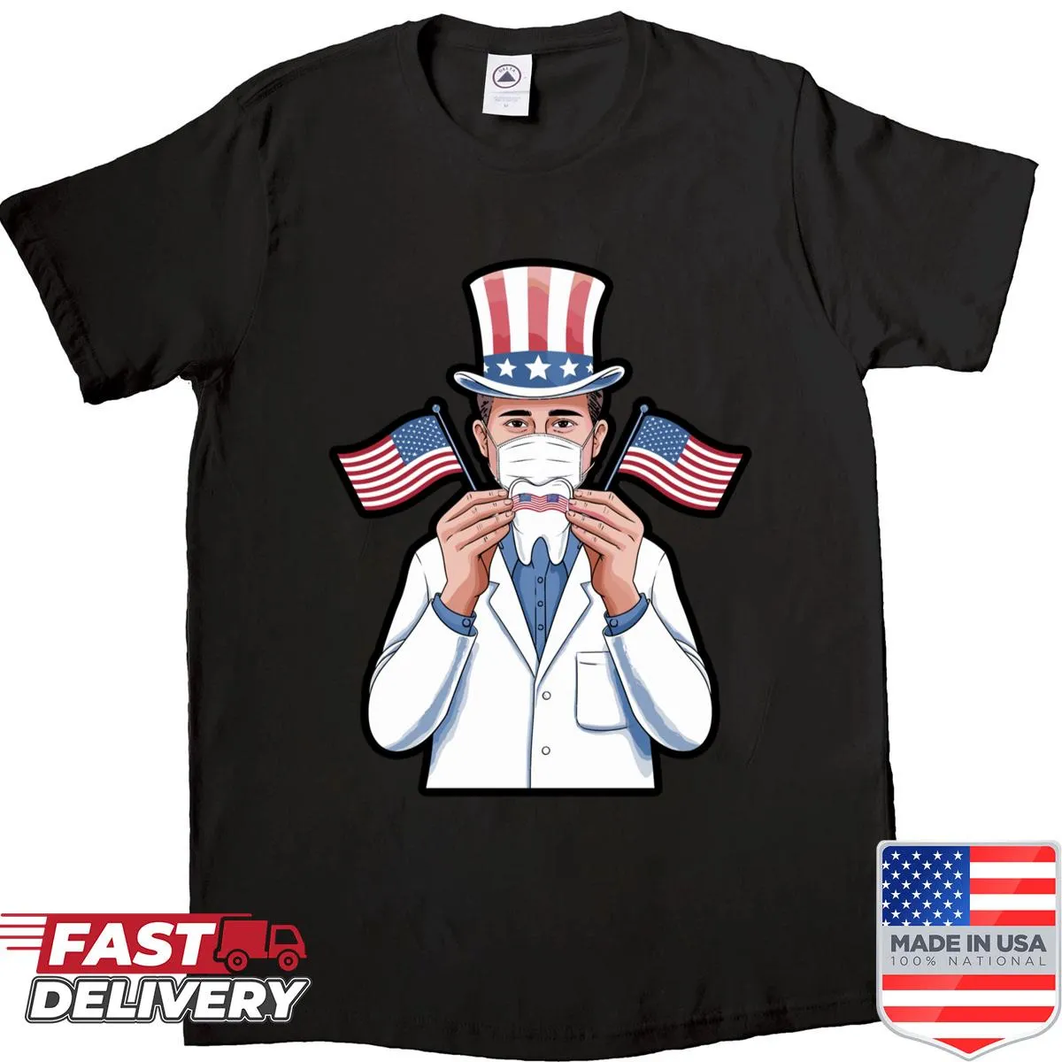 Patriotic tooth with flag graphic t-shirt for fathers
