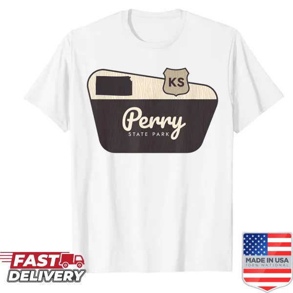 T-shirt with a welcome sign graphic for Perry State Park in Kansas