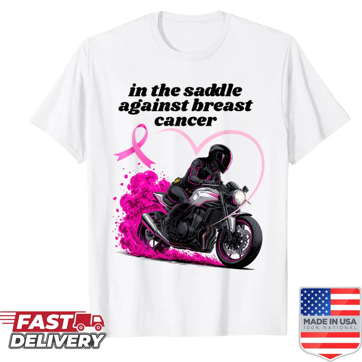 Illustration of a pink warrior biker supporting breast cancer awareness
