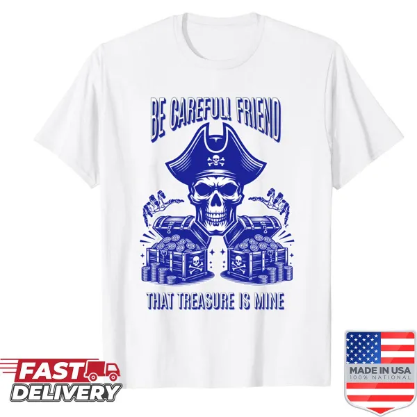 Playful pirate treasure design featuring maps and gold coins on a shirt