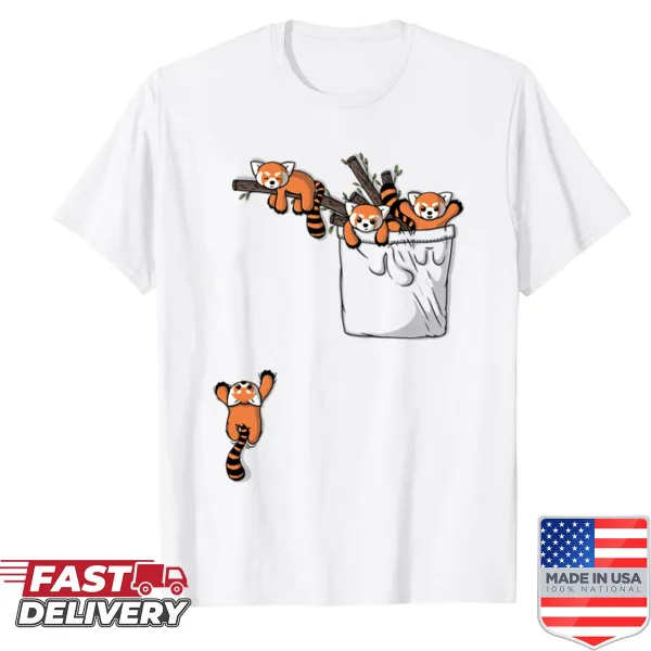 Cute cartoon shirt featuring pocket red panda bears