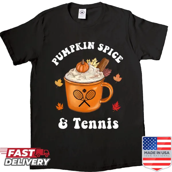 Funny Pumpkin Spice and Tennis t-shirt with humorous text