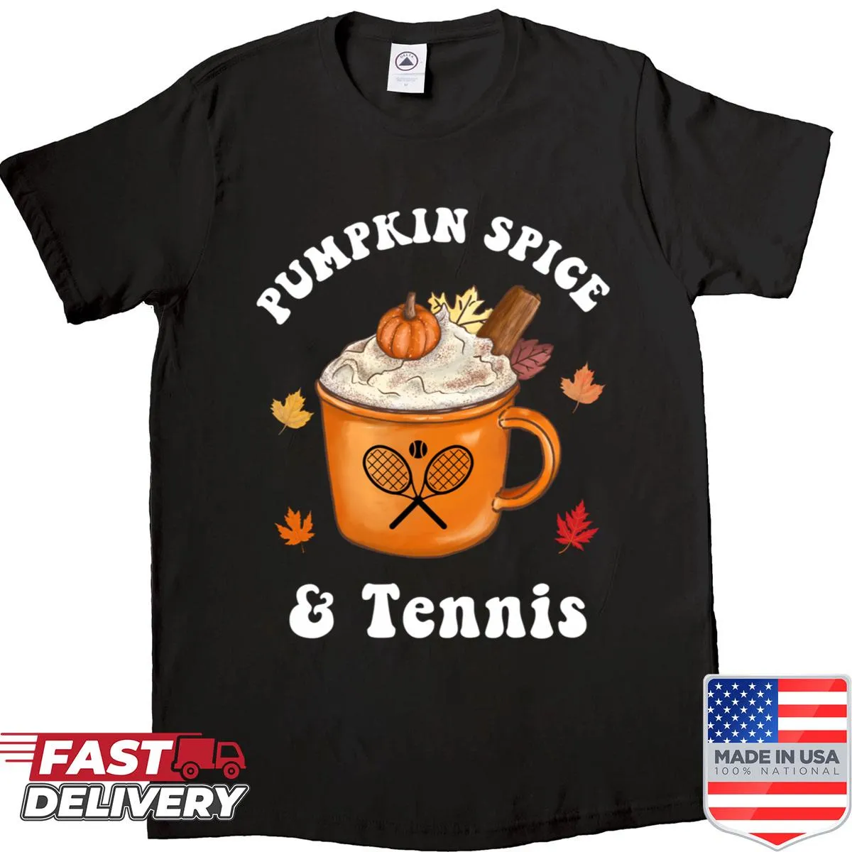 Funny Pumpkin Spice and Tennis t-shirt with humorous text