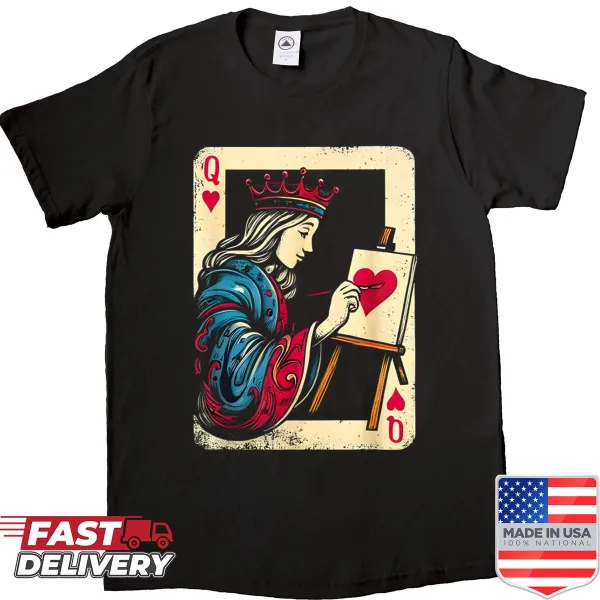 Illustrated royal portrait of a heart queen on a T-shirt