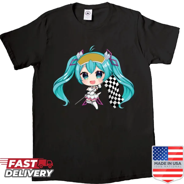 T-shirt featuring a chibi illustration of Hatsune Miku