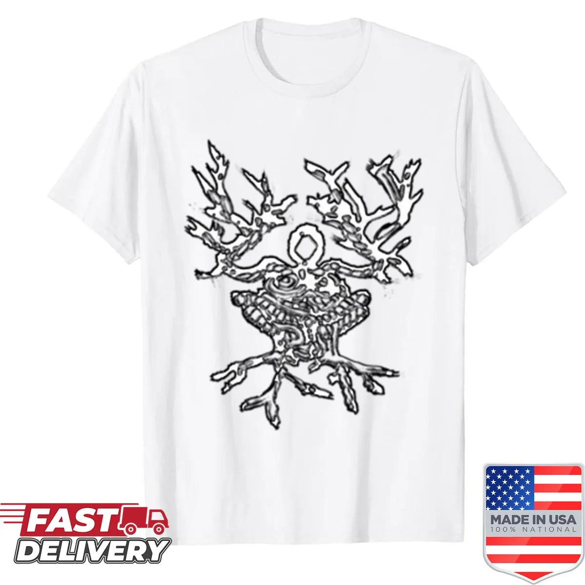 Edgy tech-themed shirt with bold graphic design