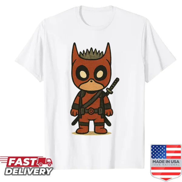 Funny plush superhero Halloween shirt with red mask design