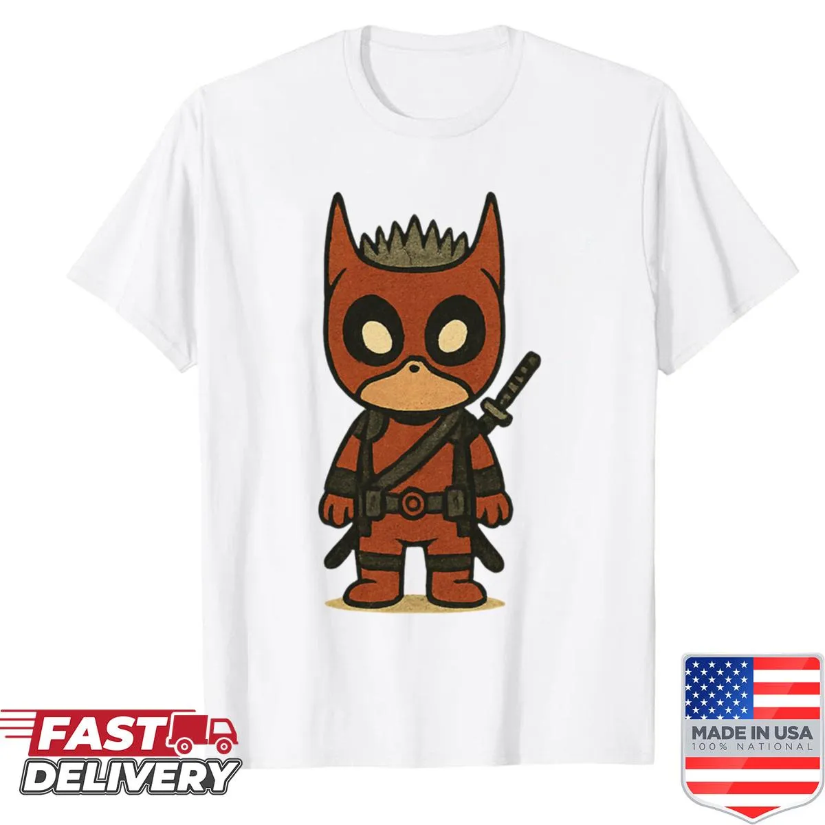 Funny plush superhero Halloween shirt with red mask design
