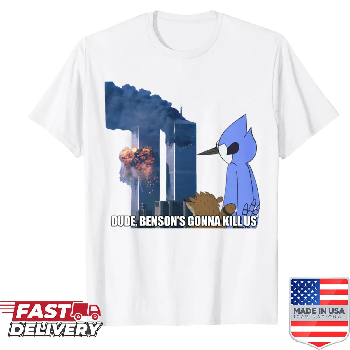T-shirt featuring Mordecai and Rigby from Regular Show