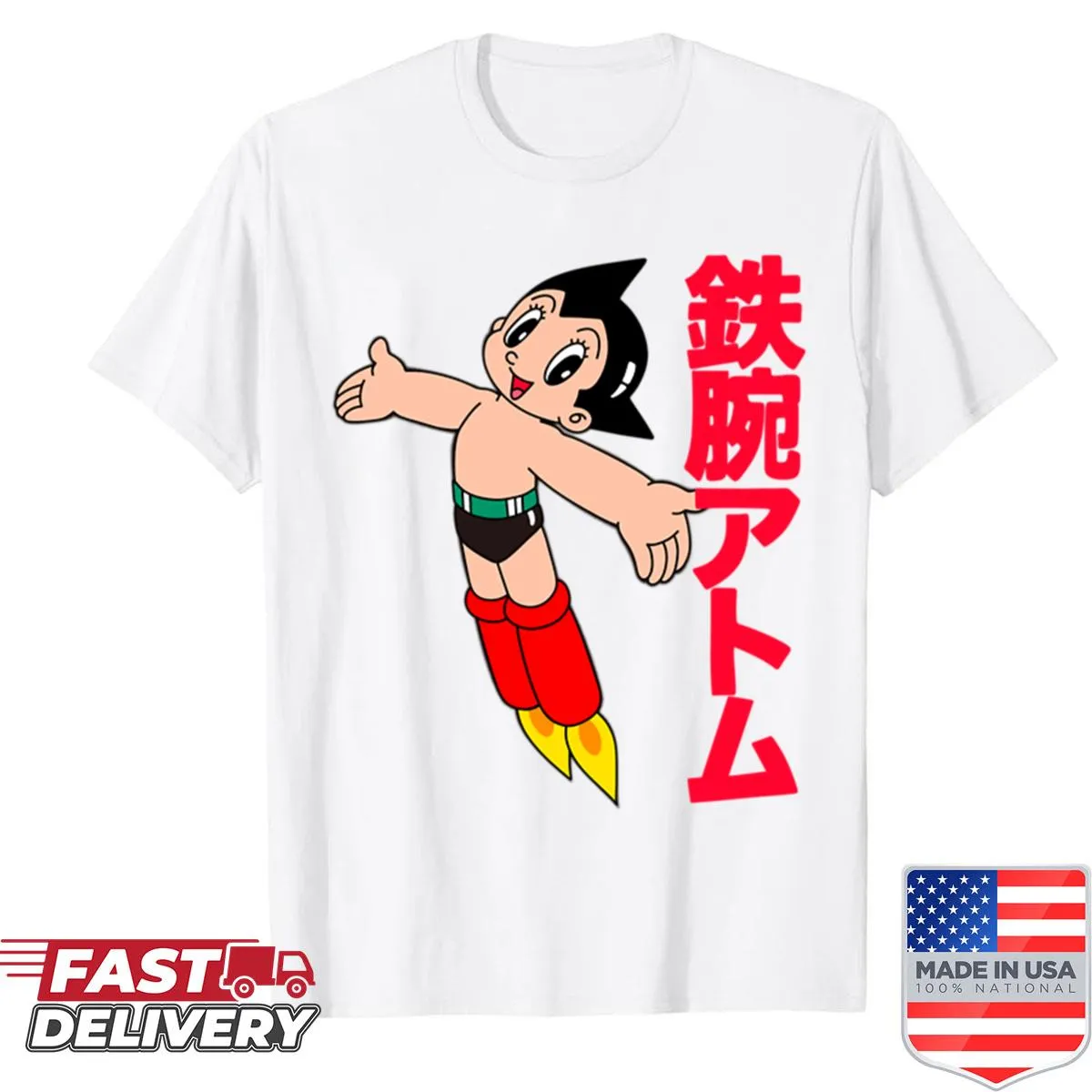 Astro Boy cartoon design on a retro T-shirt