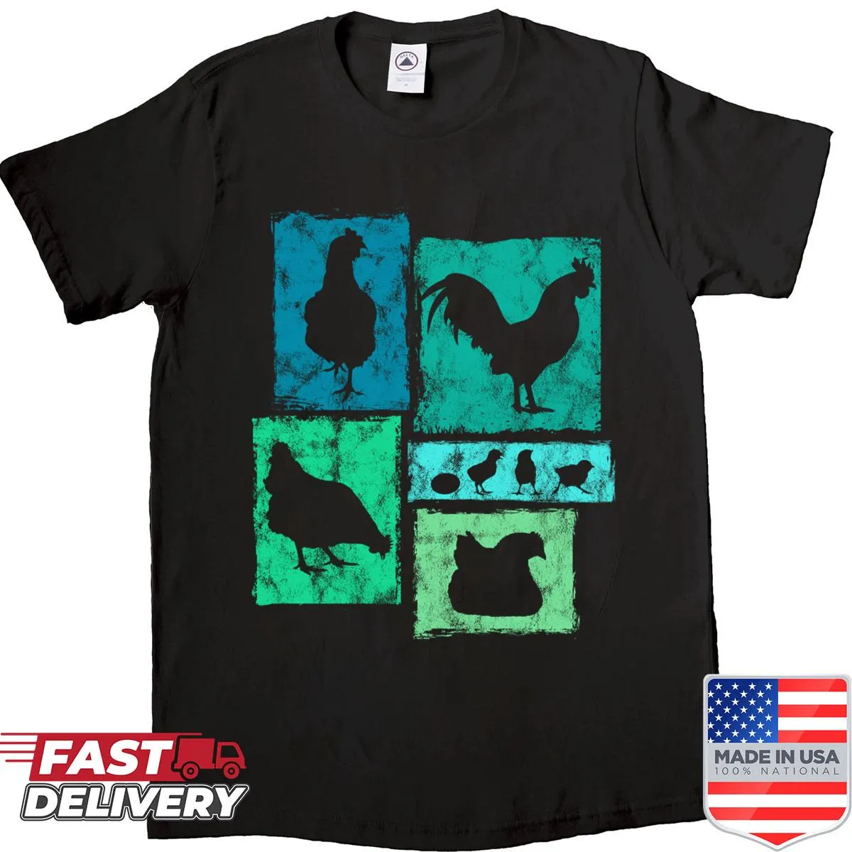 Retro graphic shirt featuring chickens for farmers