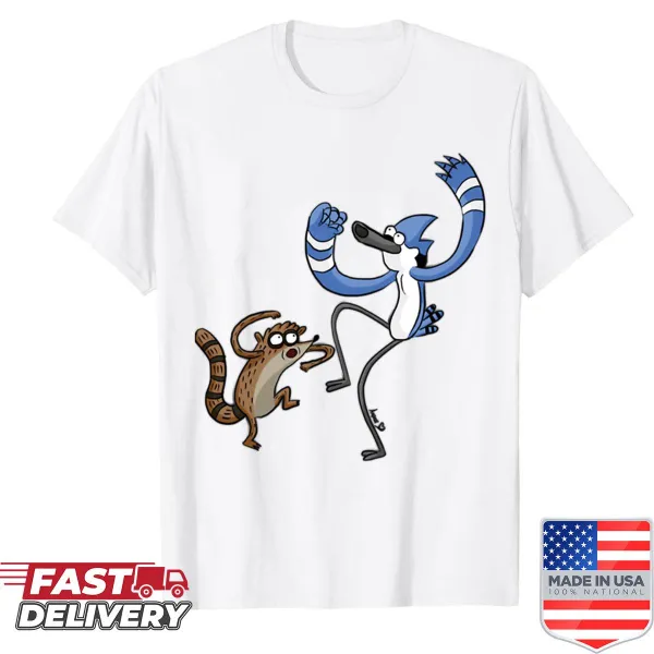 Cartoon shirt featuring Rigby and Mordecai from the series