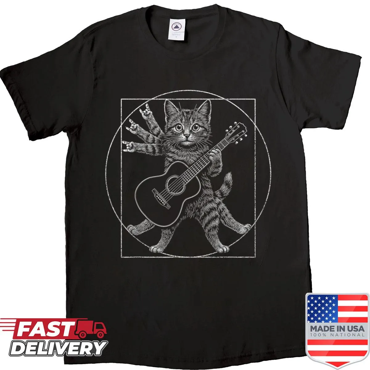 Funny cat rocking out on guitar shirt