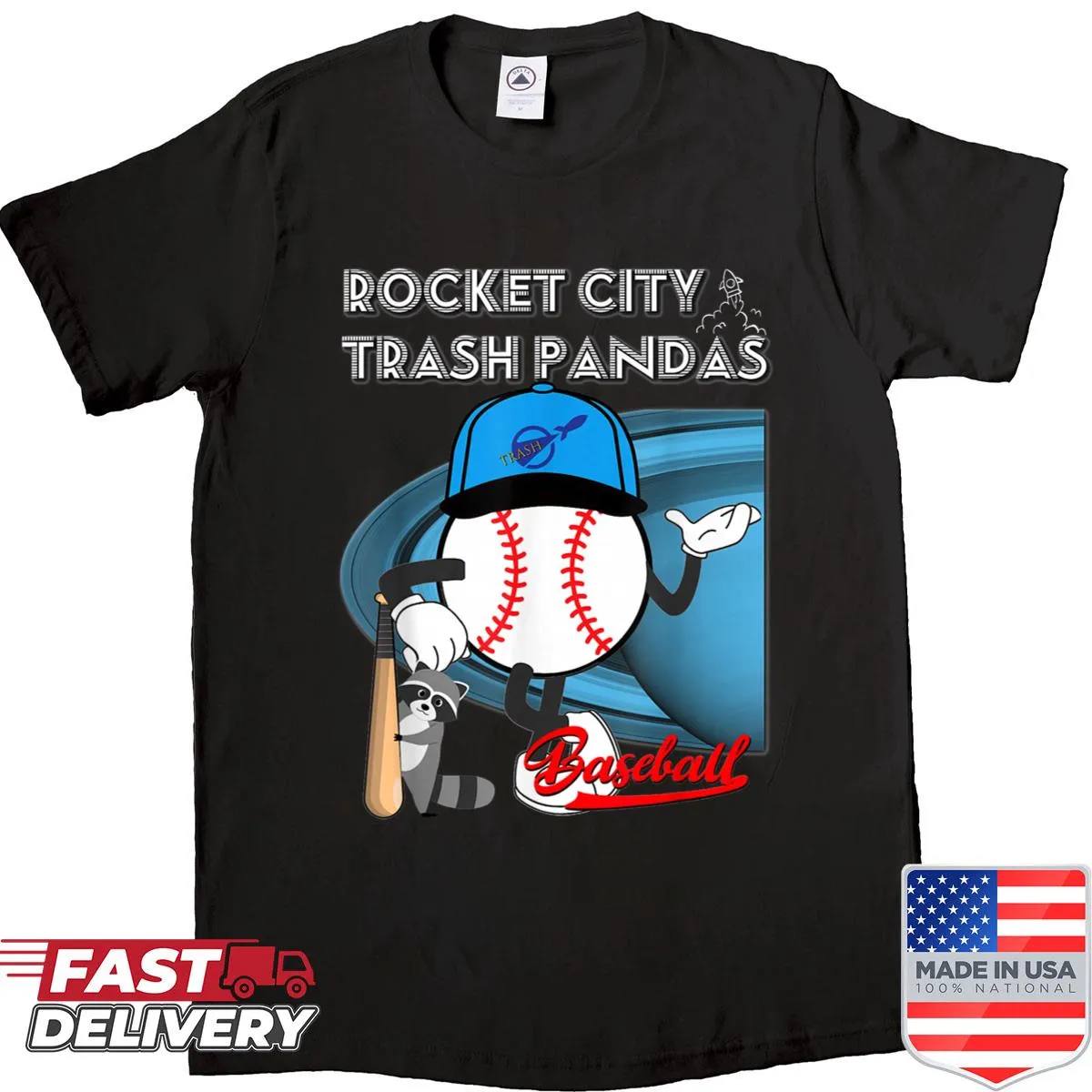 Illustration of raccoons in a city setting on a fun shirt